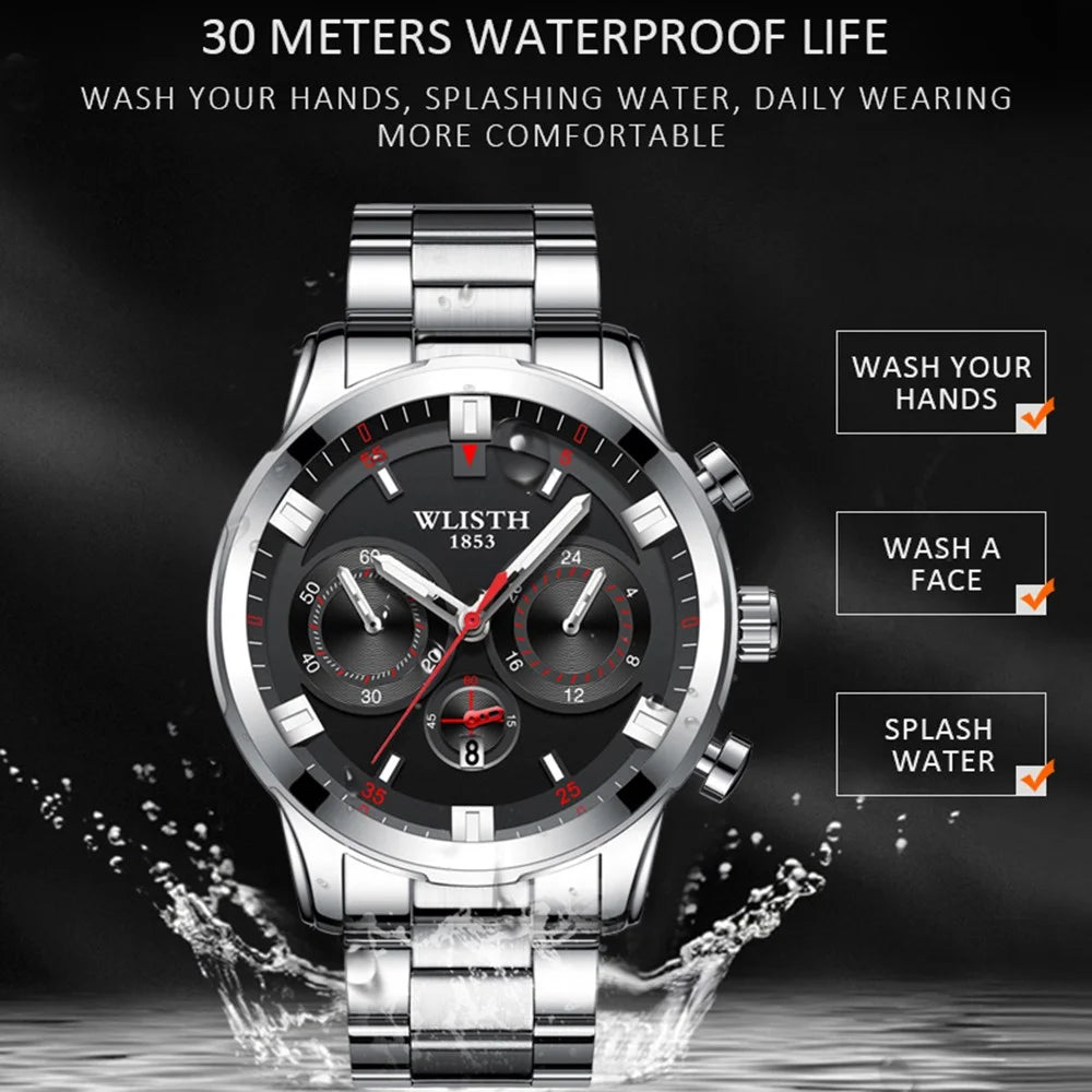WLISTH S508 Men Calendar Luminous Quartz Watch with 3 Decorative Dials - Silver Case+Brown Dial+Steel Strap - 5