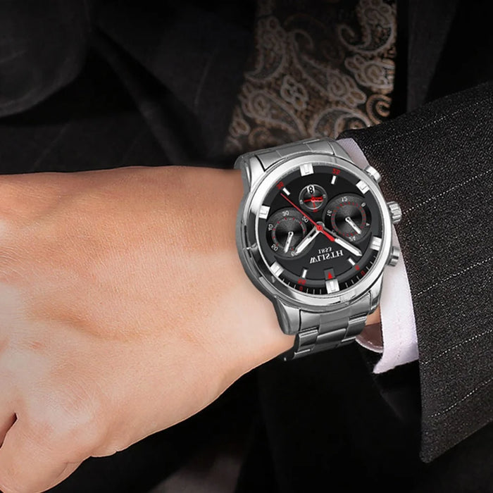 WLISTH S508 Men Calendar Luminous Quartz Watch with 3 Decorative Dials - Silver Case+Brown Dial+Steel Strap - 7