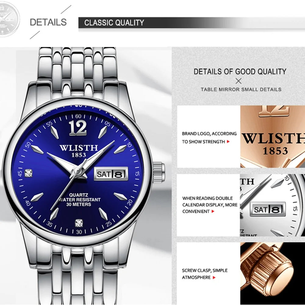 WLISTH S507 Waterproof Bracelet Calendar Date Week Display Quartz Watch - Rose Gold+White / For Women - 5