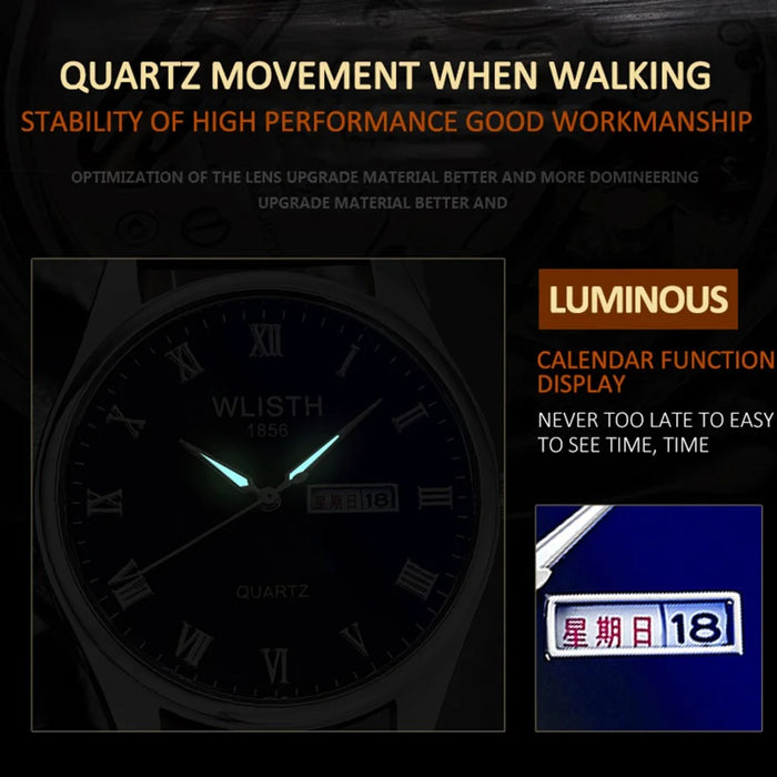 WLISTH S502 Blue Light Glass Calendar Display Waterproof Quartz Watch - Black+Silver / For Men - 3