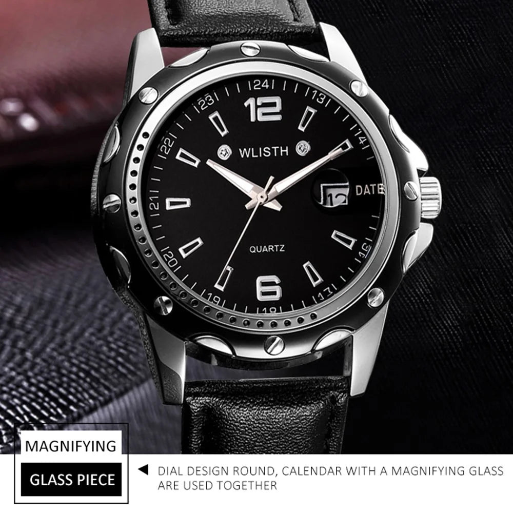 WLISTH S504 Business Men Date Display Luminous Analog Quartz Wrist Watch - White Dial+Steel Strap - 2