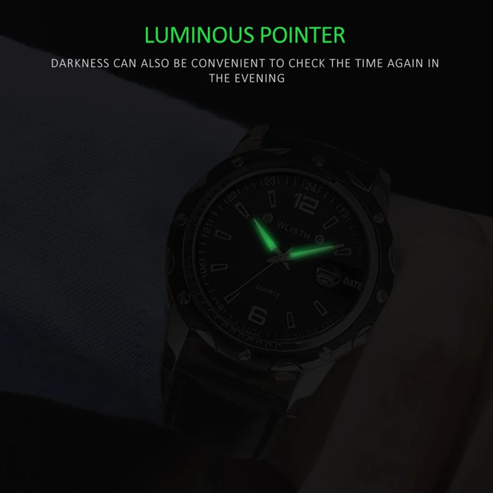 WLISTH S504 Business Men Date Display Luminous Analog Quartz Wrist Watch - White Dial+Steel Strap - 5