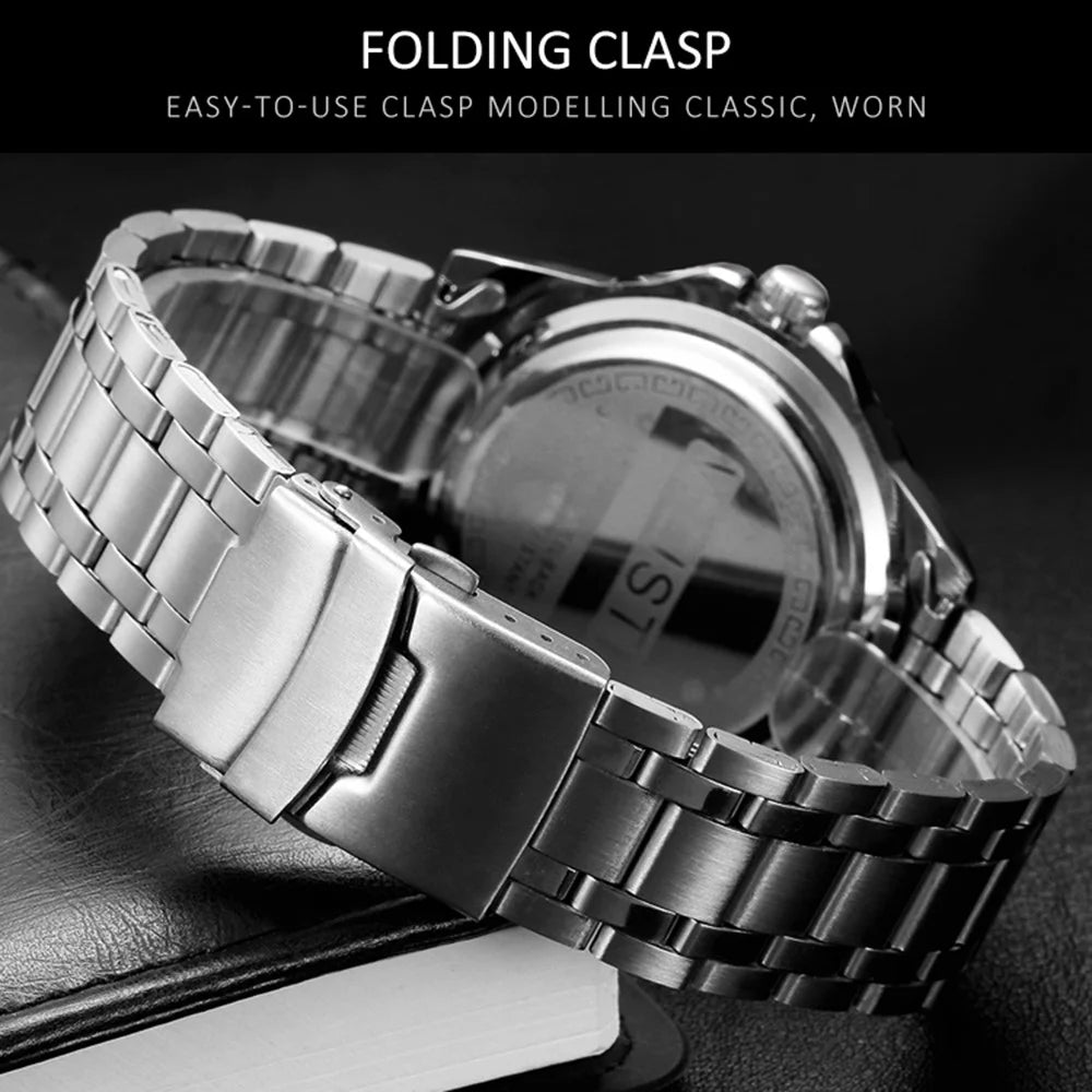 WLISTH S504 Business Men Date Display Luminous Analog Quartz Wrist Watch - White Dial+Steel Strap - 6