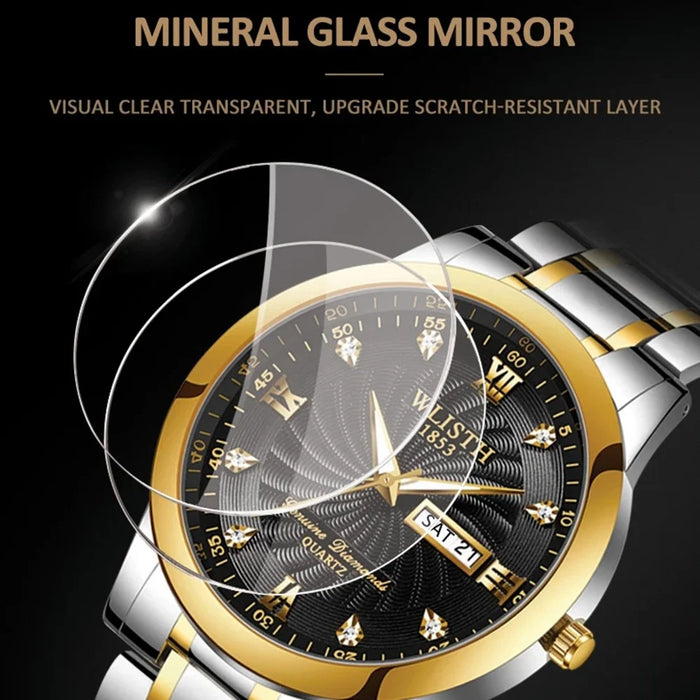 WLISTH Q351 Luminous Quartz Watch Bracelet with Calendar+Week Display - Black / For Men - 3