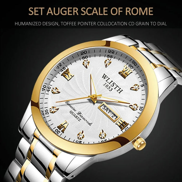 WLISTH Q351 Luminous Quartz Watch Bracelet with Calendar+Week Display - Black / For Men - 4