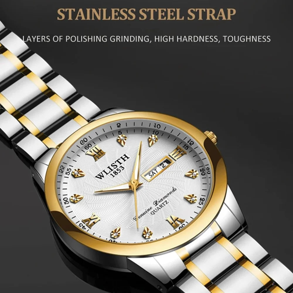 WLISTH Q351 Luminous Quartz Watch Bracelet with Calendar+Week Display - Black / For Men - 5