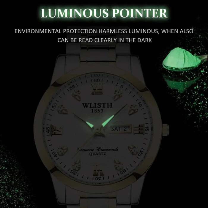 WLISTH Q351 Luminous Quartz Watch Bracelet with Calendar+Week Display - Black / For Men - 7