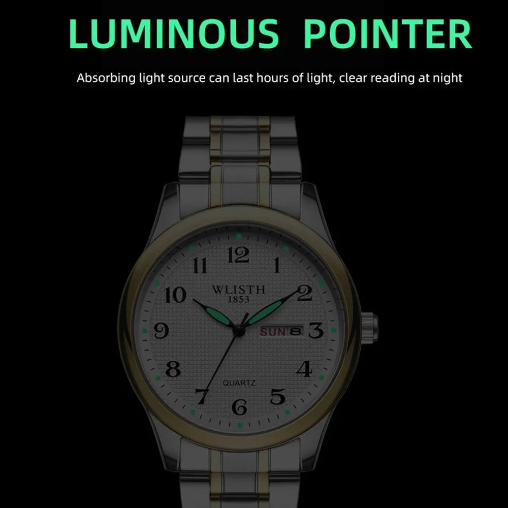 WLISTH S6150 Quartz Watch Luminous Wrist Bracelet with Stainless Steel Strap - Gold / for Men - 5