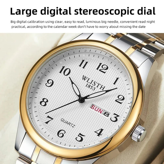 WLISTH S6150 Quartz Watch Luminous Wrist Bracelet with Stainless Steel Strap - Gold / for Men - 7