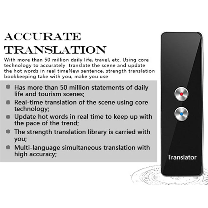 T8+ Bluetooth-compatible 40 Languages Speech Instant Translator for Travel, Learning - Black - 7