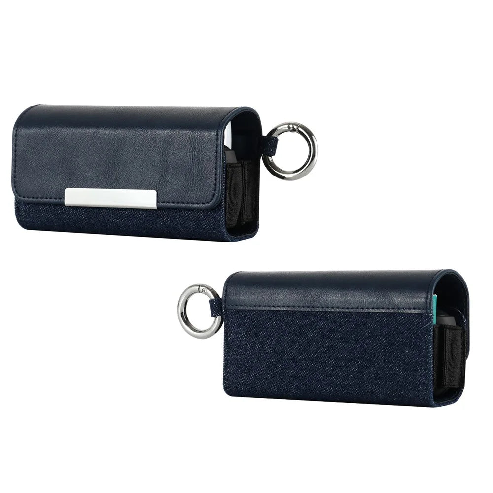 Case for IQOS 3 / 3 Duo , PU Leather Electronic Cigarette Storage Bag with Hook - Sapphire+Denim Dark Blue - 1