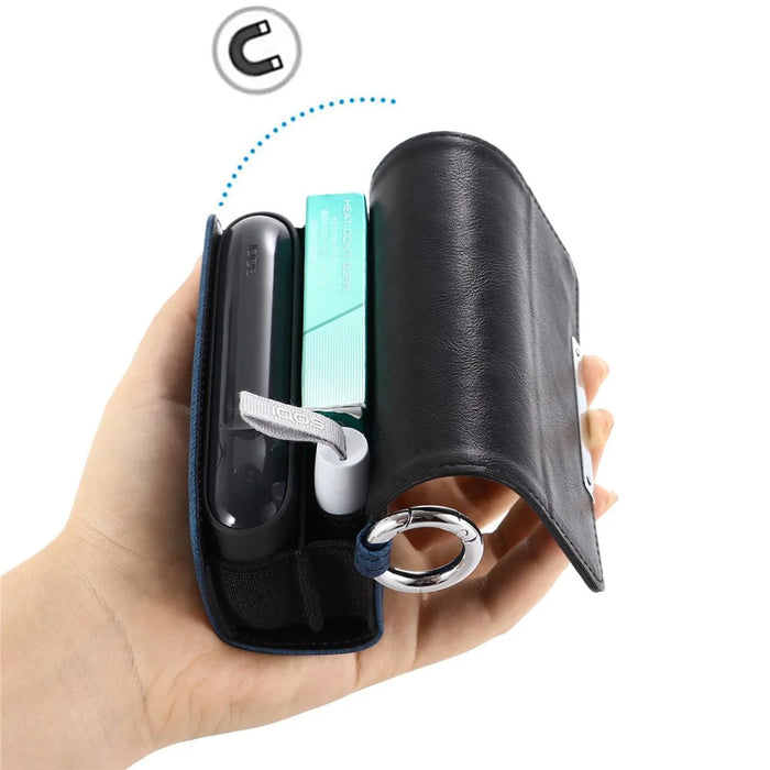 Case for IQOS 3 / 3 Duo , PU Leather Electronic Cigarette Storage Bag with Hook - Sapphire+Denim Dark Blue - 2