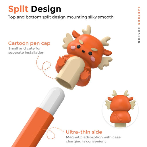 AHASTYLE PT129-2 For Apple Pencil (2nd Generation) Cartoon Dragon Silicone Sleeve Stylus Pen Protective Cover - Orange - 2