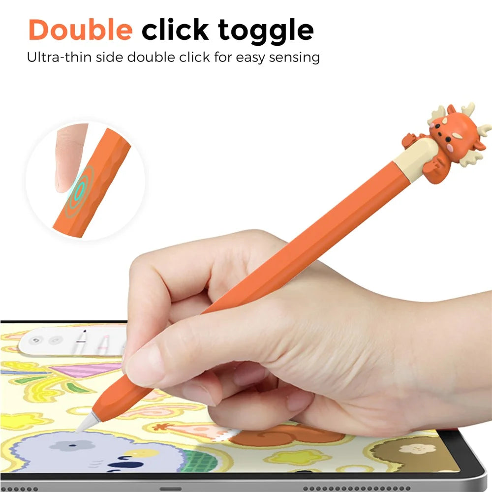 AHASTYLE PT129-2 For Apple Pencil (2nd Generation) Cartoon Dragon Silicone Sleeve Stylus Pen Protective Cover - Orange - 3