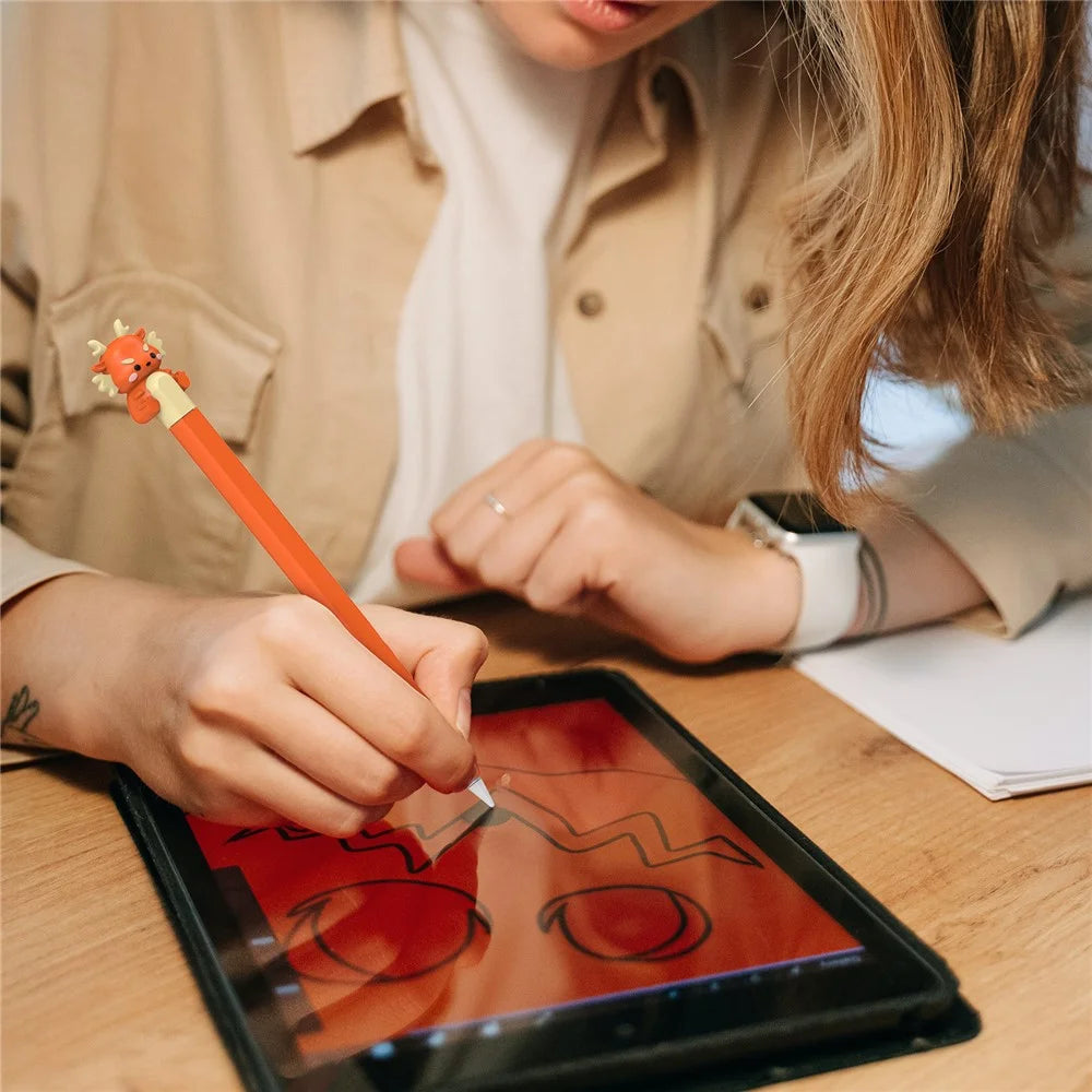 AHASTYLE PT129-2 For Apple Pencil (2nd Generation) Cartoon Dragon Silicone Sleeve Stylus Pen Protective Cover - Orange - 5