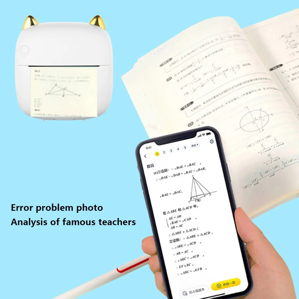 C23 Bluetooth-compatible Thermal Printer Wireless Mini Printer with Thermal Paper and Crayon - Blue - 2