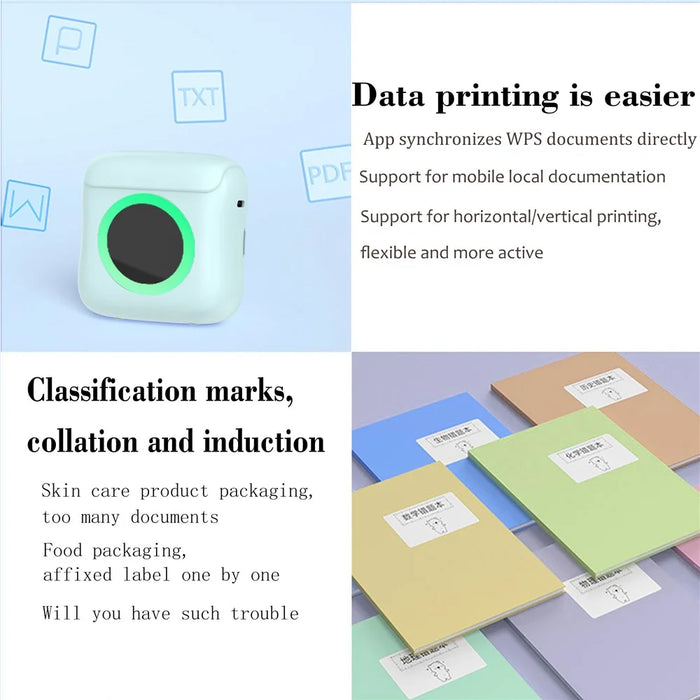 C22 Pocket Printer Bluetooth-compatible Inkless Mini Sticker Printer Colorful Atmosphere Light - Blue - 7