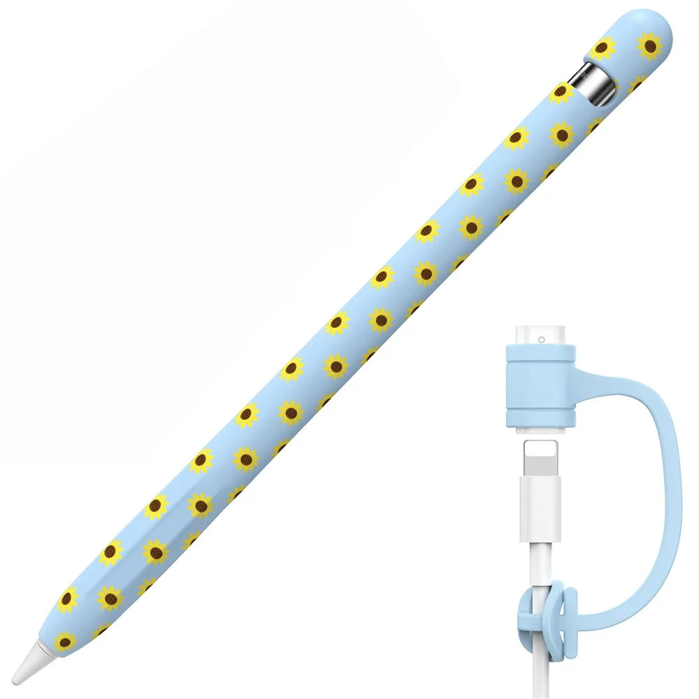 AHASTYLE PT93SF For Apple Pencil (1st Generation) Silicone Sleeve Sunflower Pattern Skin-touch Cover - Blue - 1