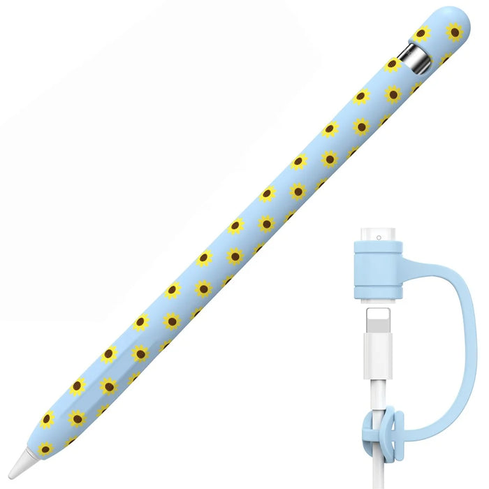 AHASTYLE PT93SF For Apple Pencil (1st Generation) Silicone Sleeve Sunflower Pattern Skin-touch Cover - Blue - 1