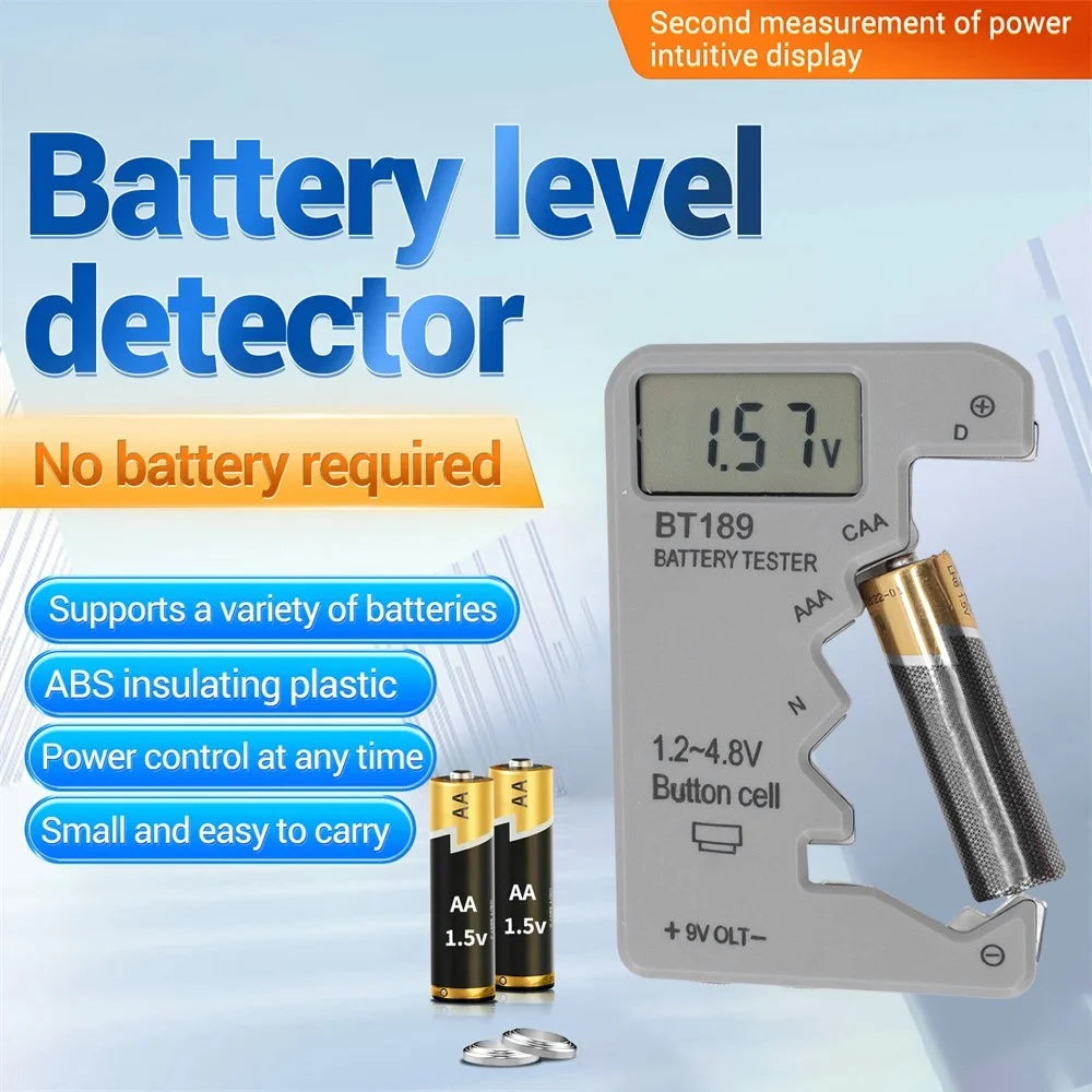 BT189 LCD Screen Battery Tester Universal Button Cell D N AA AAA 9V Battery Voltage Checker - Grey - 2