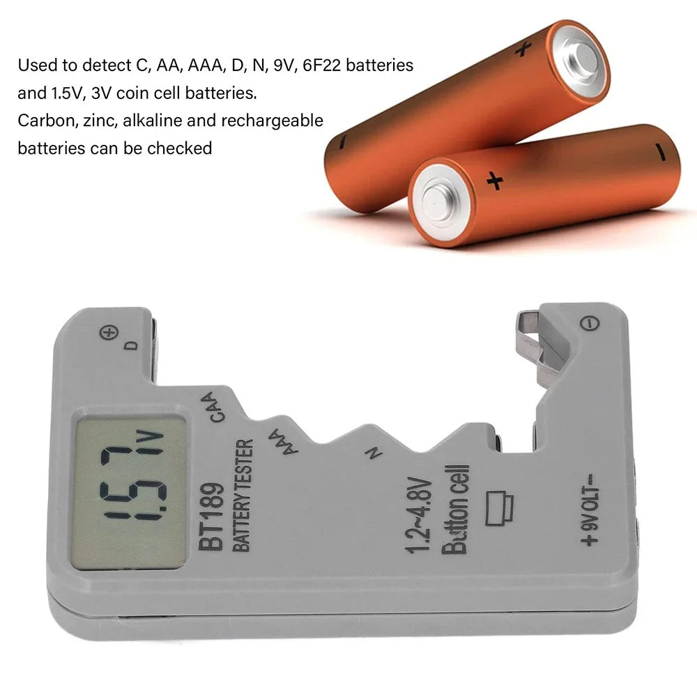 BT189 LCD Screen Battery Tester Universal Button Cell D N AA AAA 9V Battery Voltage Checker - Grey - 3