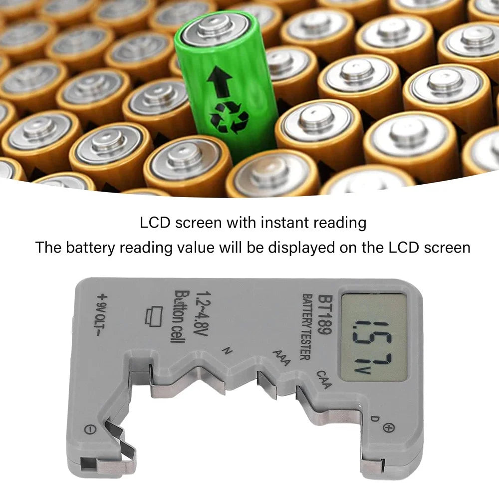 BT189 LCD Screen Battery Tester Universal Button Cell D N AA AAA 9V Battery Voltage Checker - Grey - 4