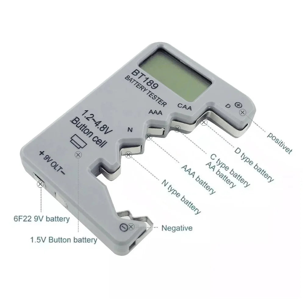 BT189 LCD Screen Battery Tester Universal Button Cell D N AA AAA 9V Battery Voltage Checker - Grey - 6