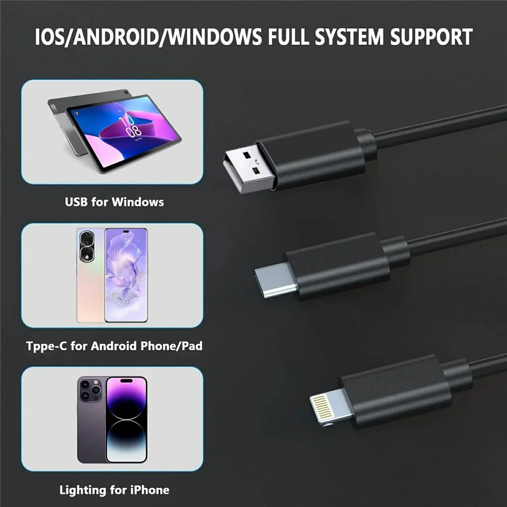 NK-5001Pro 5m Hard Wire Waterproof USB+Type-C+8-Pin Mobile Phone Endoscope 2MP 8MM Camera Microscope - 6