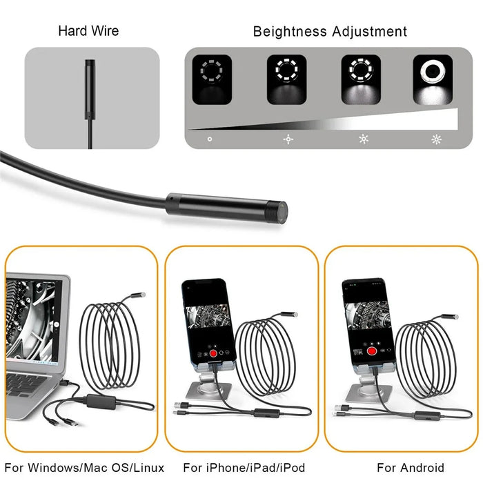 NK-5001Pro 3m Hard Wire Car Inspection 2MP 8MM Camera Microscope USB+Type-C+8-Pin Phone Endoscope - 3