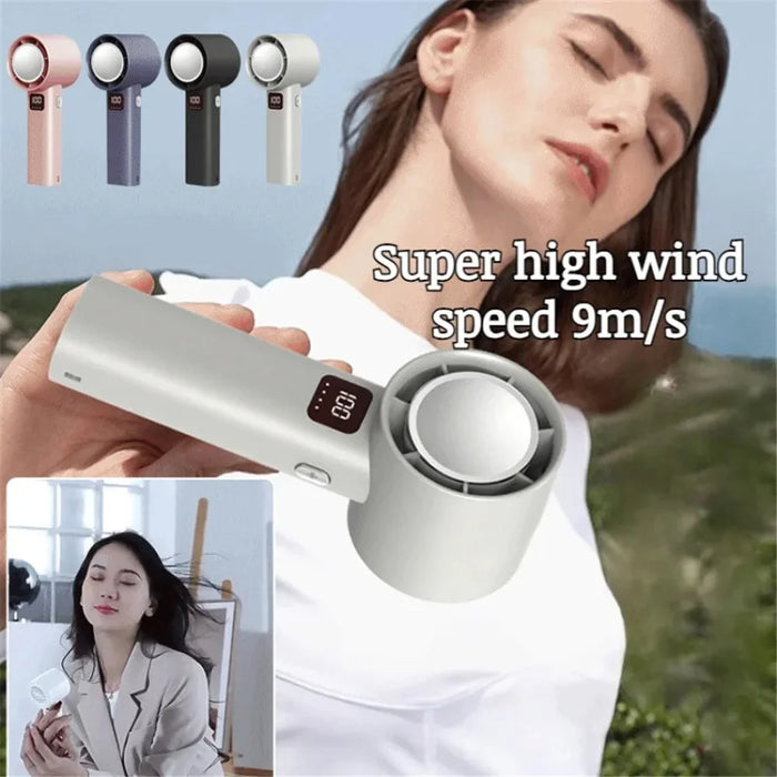 A60 100 Gears Cooling Fan Stepless Adjustable Digital Display Turbo Bladeless Handheld Fan - White - 2