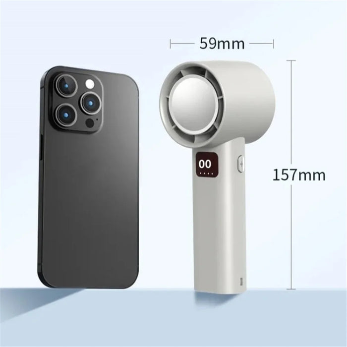 A60 100 Gears Cooling Fan Stepless Adjustable Digital Display Turbo Bladeless Handheld Fan - White - 7