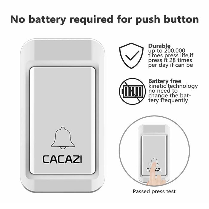 CACAZI V027G 38 Ringtones Self-powered Wireless Doorbell, 1 Transmitter + 1 Receiver - US Plug - 3