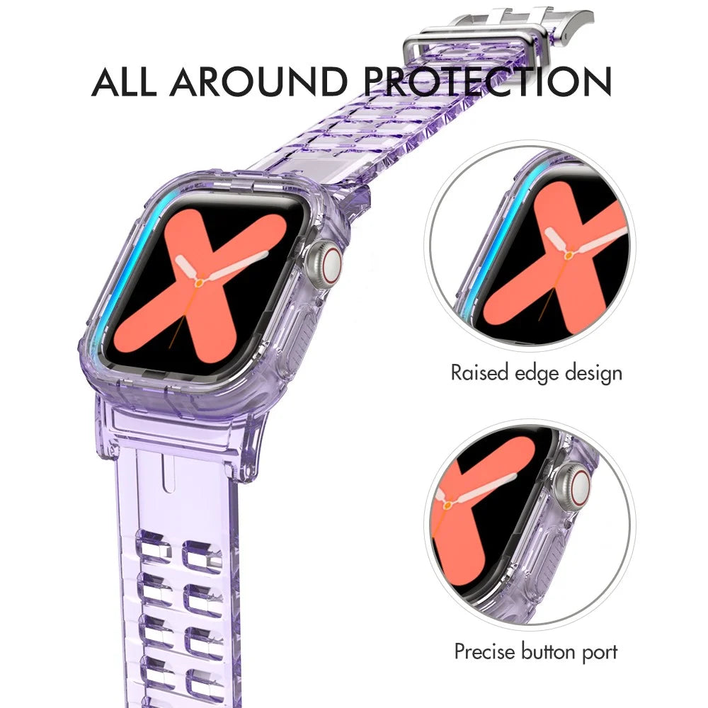 AHASTYLE WA04 for Apple Watch Series 9 8 7 41mm / 6 5 4 SE (2023) SE (2022) SE 40mm / 3 2 1 38mm Watch Band with Case - Transparent Purple - 5