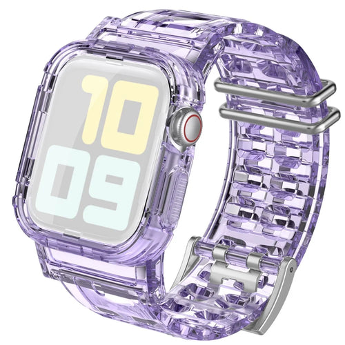 AHASTYLE WA04 for Apple Watch Series 6 5 4 SE (2023) SE (2022) SE 44mm / 3 2 1 42mm TPU Watch Band with Case - Transparent Purple - 1