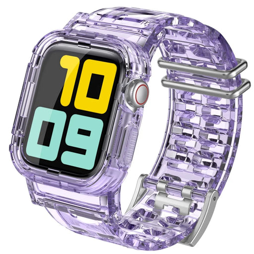 AHASTYLE WA04 for Apple Watch Series 6 5 4 SE (2023) SE (2022) SE 44mm / 3 2 1 42mm TPU Watch Band with Case - Transparent Purple - 2