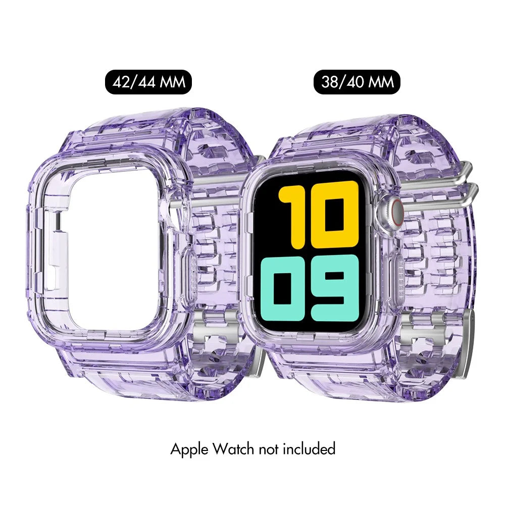 AHASTYLE WA04 for Apple Watch Series 6 5 4 SE (2023) SE (2022) SE 44mm / 3 2 1 42mm TPU Watch Band with Case - Transparent Purple - 3