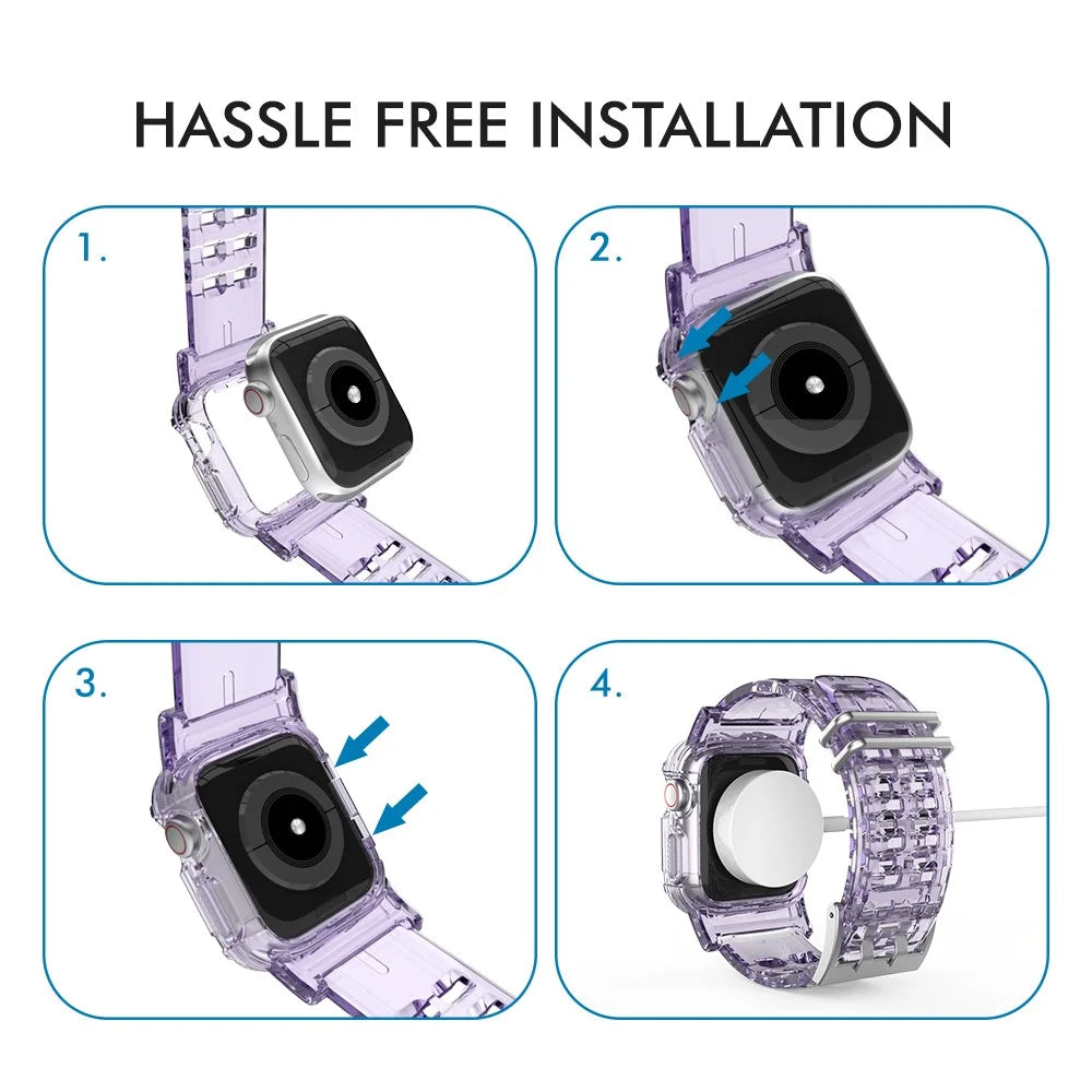 AHASTYLE WA04 for Apple Watch Series 6 5 4 SE (2023) SE (2022) SE 44mm / 3 2 1 42mm TPU Watch Band with Case - Transparent Purple - 4