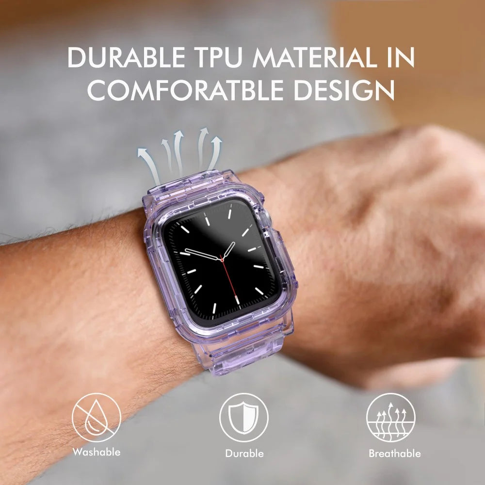 AHASTYLE WA04 for Apple Watch Series 6 5 4 SE (2023) SE (2022) SE 44mm / 3 2 1 42mm TPU Watch Band with Case - Transparent Purple - 6