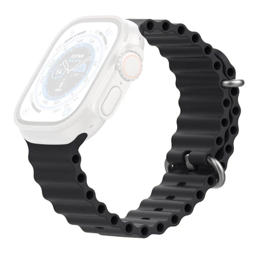 AHASTYLE WG102 Silicone Watch Band for Apple Watch Series 9 8 7 41mm / SE3 SE2 SE 6 5 4 40mm / 3 2 1 38mm - Black - 1