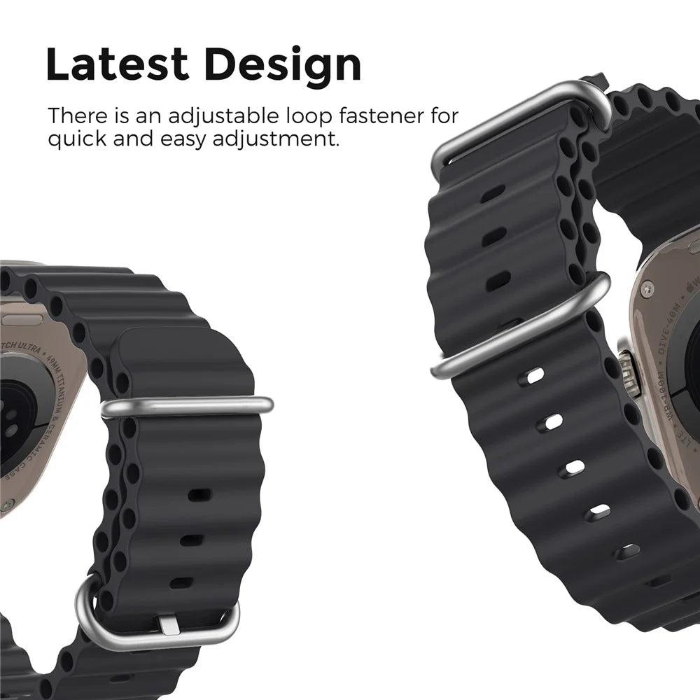 AHASTYLE WG102 Silicone Watch Band for Apple Watch Series 9 8 7 41mm / SE3 SE2 SE 6 5 4 40mm / 3 2 1 38mm - Black - 4