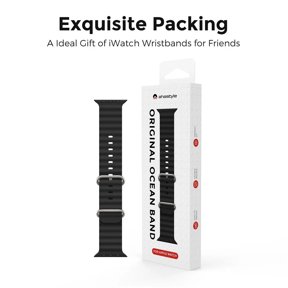 AHASTYLE WG102 Silicone Watch Band for Apple Watch Series 9 8 7 41mm / SE3 SE2 SE 6 5 4 40mm / 3 2 1 38mm - Black - 7