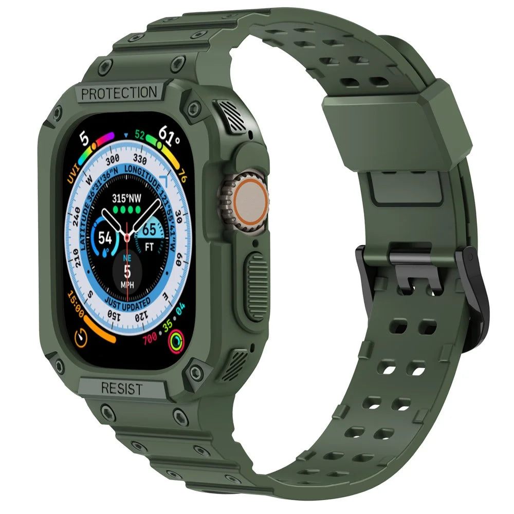 AHASTYLE WG106 For Apple Watch Series 9 8 7 41mm / 6 5 4 SE (2023) SE (2022) SE 40mm / 3 2 1 38mm Matte TPU Wristbands with Case - Green - 2