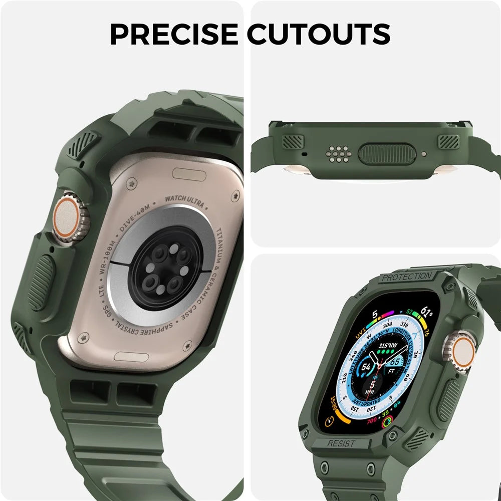AHASTYLE WG106 For Apple Watch Series 9 8 7 41mm / 6 5 4 SE (2023) SE (2022) SE 40mm / 3 2 1 38mm Matte TPU Wristbands with Case - Green - 3