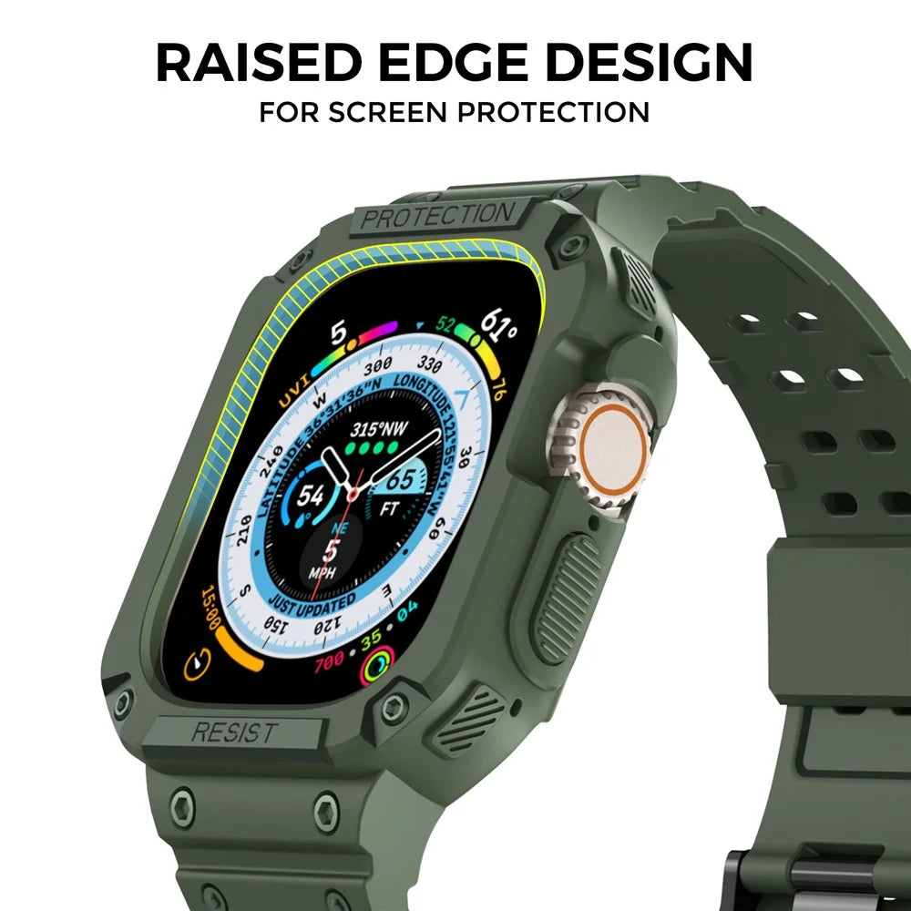 AHASTYLE WG106 For Apple Watch Series 9 8 7 41mm / 6 5 4 SE (2023) SE (2022) SE 40mm / 3 2 1 38mm Matte TPU Wristbands with Case - Green - 4