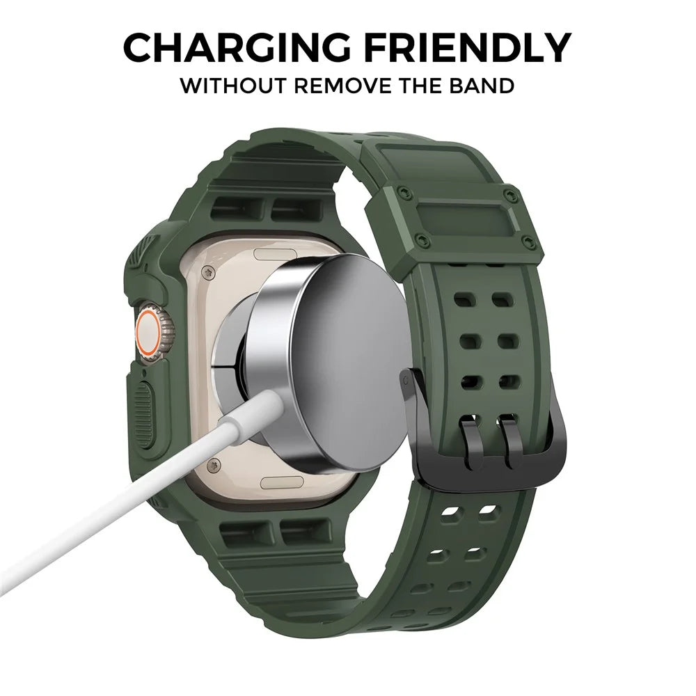 AHASTYLE WG106 For Apple Watch Series 9 8 7 41mm / 6 5 4 SE (2023) SE (2022) SE 40mm / 3 2 1 38mm Matte TPU Wristbands with Case - Green - 5