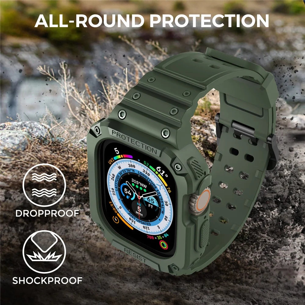 AHASTYLE WG106 For Apple Watch Series 9 8 7 41mm / 6 5 4 SE (2023) SE (2022) SE 40mm / 3 2 1 38mm Matte TPU Wristbands with Case - Green - 6