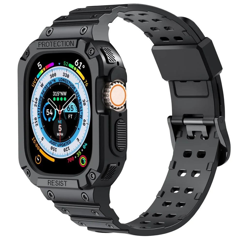 AHASTYLE WG106 for Apple Watch Series 9 8 7 45mm / 6 5 4 SE (2022) SE (2023) SE 44mm / 3 2 1 42mm TPU Watch Band - Black - 2