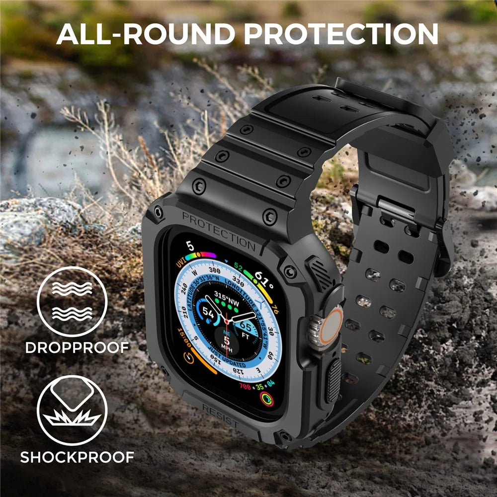AHASTYLE WG106 for Apple Watch Series 9 8 7 45mm / 6 5 4 SE (2022) SE (2023) SE 44mm / 3 2 1 42mm TPU Watch Band - Black - 6