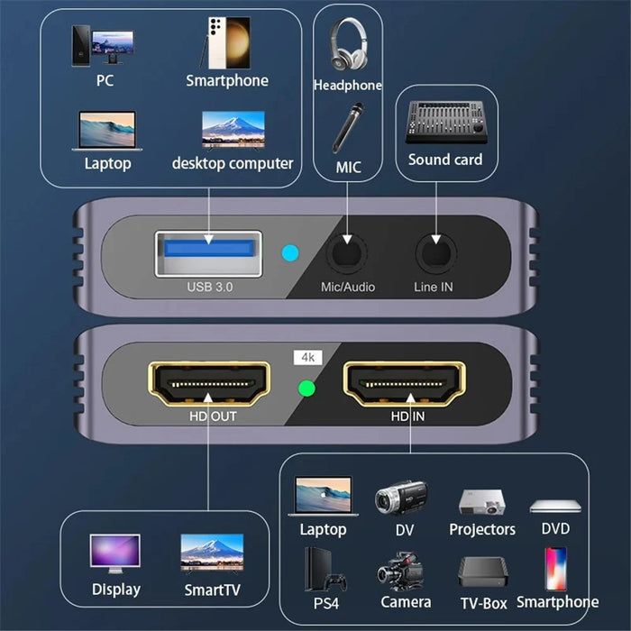 HC-V9 USB3.0 4K HD Video Capture Card 1080P HD Game Live Streaming Recording Adapter - 3
