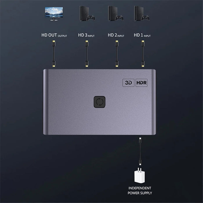 Q301 3 Input 1 Output HD Switcher 4K / 60hz HD Video Aluminum Alloy Adapter - 2